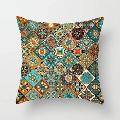 Ethnic geometric square pillowcase with vibrant teal and gold mosaic floral patterns for decorbites geometric square decor