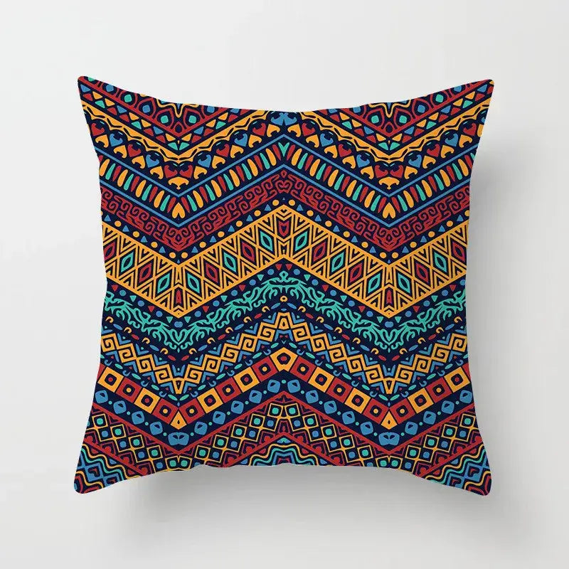 Vibrant decorbites geometric square pillowcase with bold teal orange red and navy blue tribal zigzag patterns for living room decor