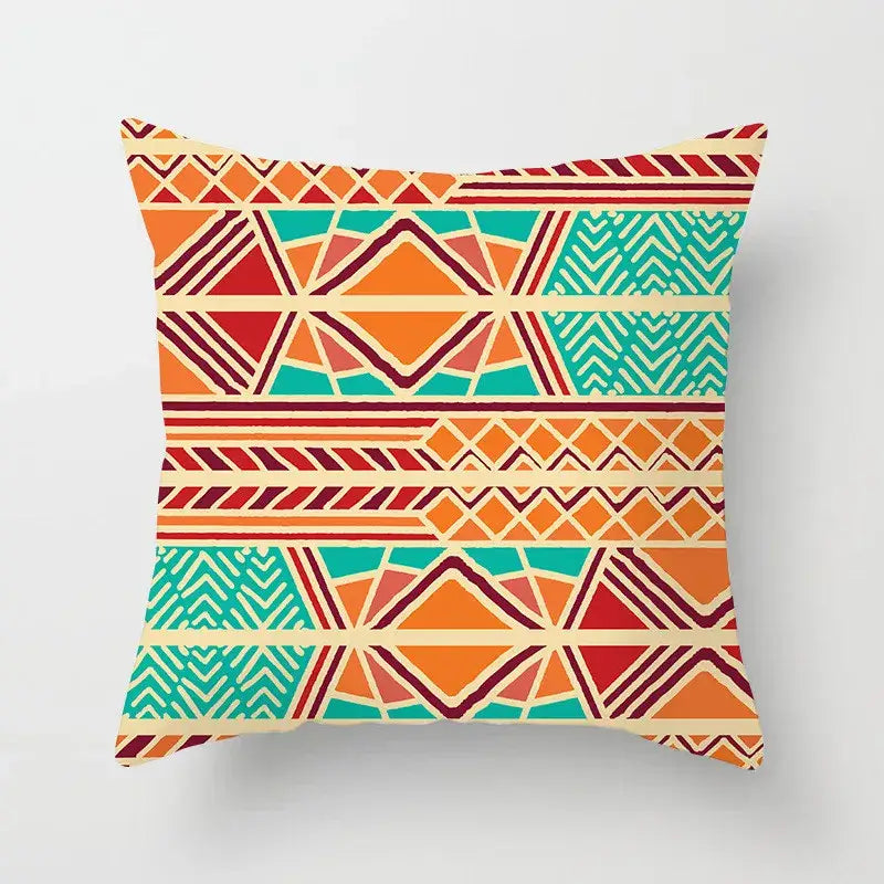 Ethnic geometric square pillowcase with vibrant orange teal red and cream shapes for living room decorbites geometric square