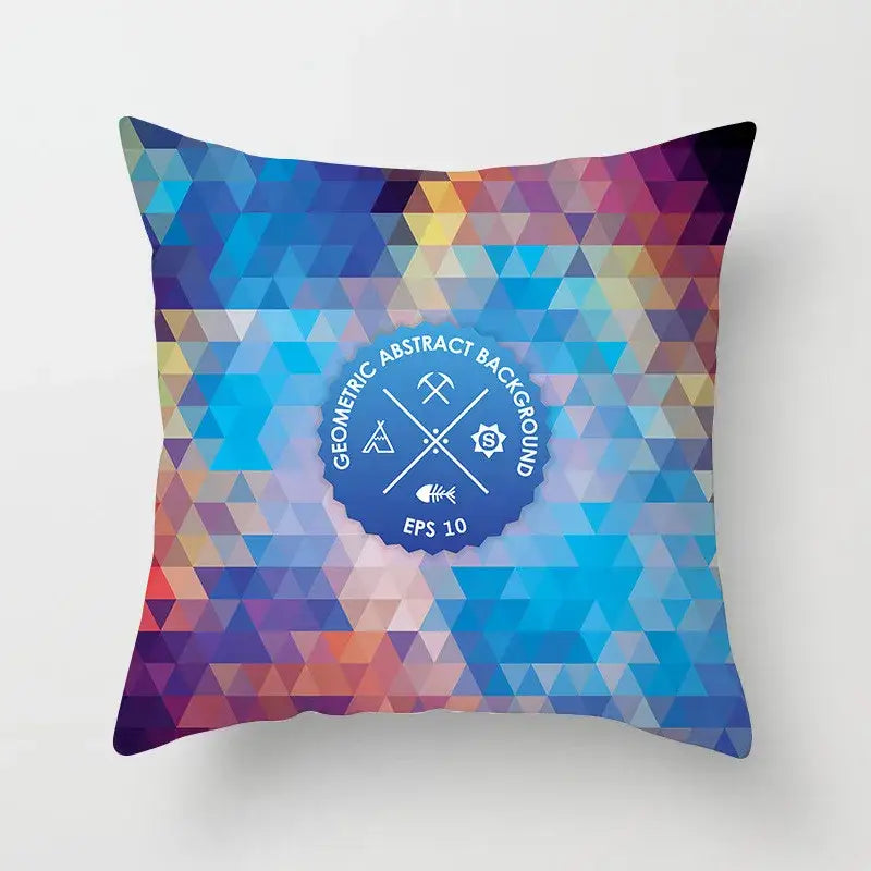 Ethnic decorbites geometric square pillowcase with vibrant teal gold multicolored triangles for living room decor