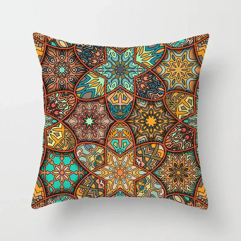 Ethnic geometric square pillowcase with vibrant teal and gold mandala design for decorbites geometric square decor