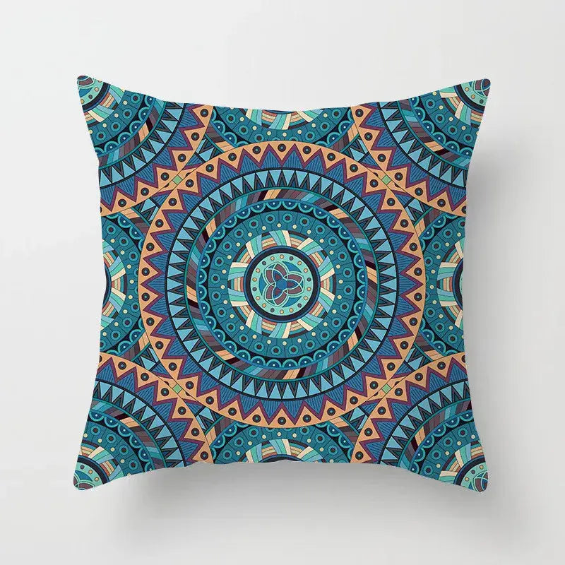 Ethnic geometric square pillowcase with vibrant teal gold mandala design for decorbites geometric square decor