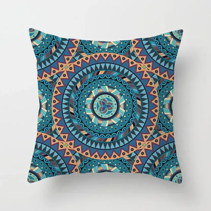Ethnic geometric square pillowcase with vibrant teal gold mandala design for decorbites geometric square decor