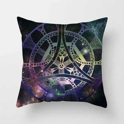 Ethnic decorbites geometric square pillowcase with iridescent purple gold and teal patterns for living room decor