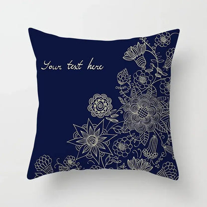 Navy blue throw pillow with intricate white floral embroidery for decorbites geometric square pillowcase and living room decor
