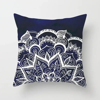 Navy blue throw pillow with intricate white mandala design for decorbites geometric square pillowcase living room decor