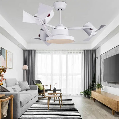 White ceiling fan lamp with four blades and integrated lighting for bedroom use in european bronze style