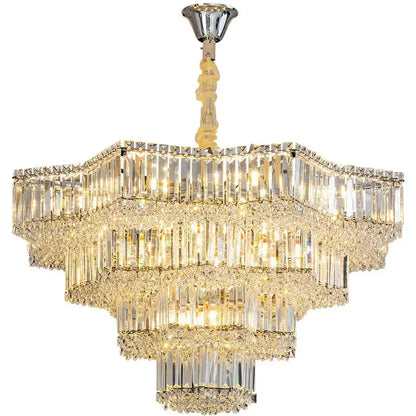 European chrome multi tier light crystal chandelier with cascading glass prisms by decorbites light crystal for dining room decor