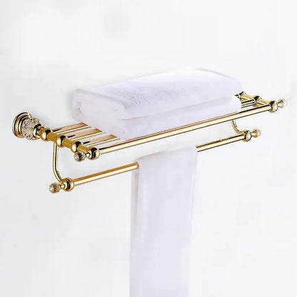 European gold and crystal bathroom towel rack with double-tier design and crystal accents from decorbites crystal bathroom collection