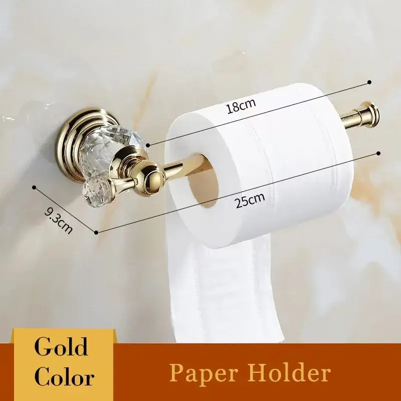 European gold bathroom towel rack with crystal knob and polished metal finish by decorbites crystal bathroom collection