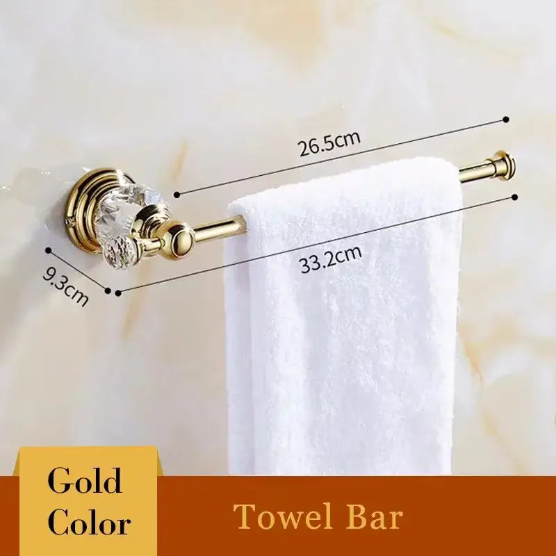European gold and crystal bathroom towel rack with decorbites crystal bathroom towel bar and polished metal finish
