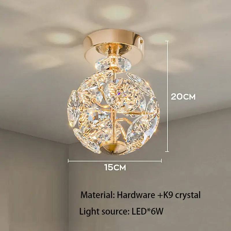 European gold and polished chrome mini pendant light with spherical k9 crystal chandelier and led light source