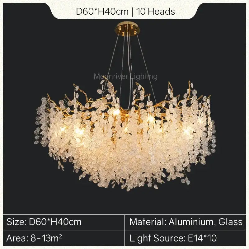 European style gold tree branch chandelier with 10 crystal branches made of aluminum and glass for dining room decorbites gold tree