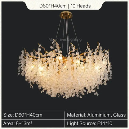 European style gold tree branch chandelier with 10 crystal branches made of aluminum and glass for dining room decorbites gold tree