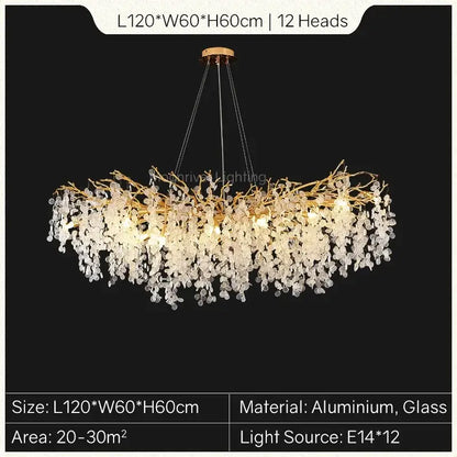 European style gold tree branch chandelier with dangling crystal leaves made of aluminum and glass for dining room decorbites gold tree
