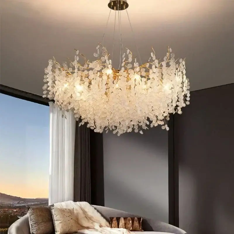 European style gold tree branch chandelier with clear crystal petals and golden stems for dining room decorbites gold tree