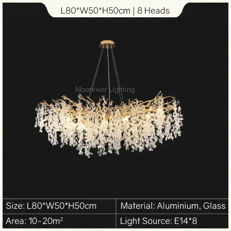 Gold tree branch chandelier with gold-toned aluminum frame and cascading clear glass crystals for dining room decorbites gold tree