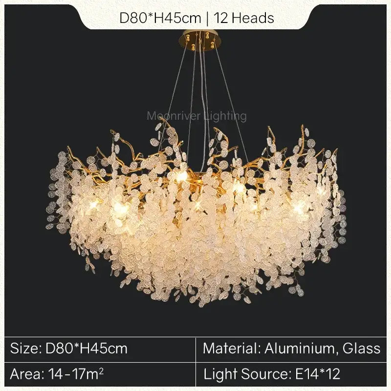 European style gold tree branch chandelier with 12 illuminated heads crafted from aluminum and glass for dining room decorbites gold tree