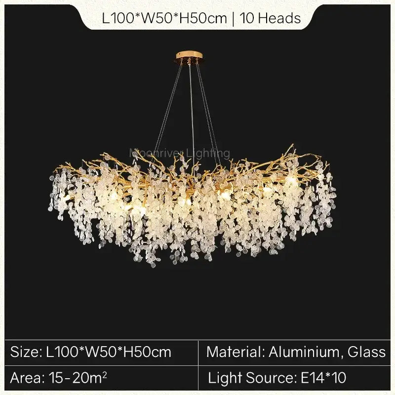 European style decorbites gold tree branch chandelier with intricate aluminum frame and cascading crystal leaves for dining room decor