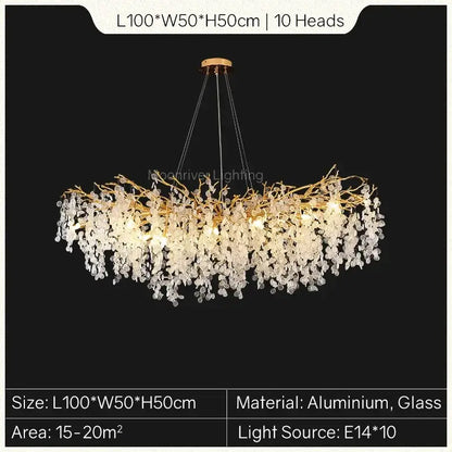 European style decorbites gold tree branch chandelier with intricate aluminum frame and cascading crystal leaves for dining room decor