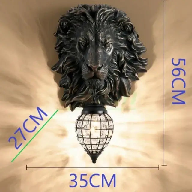 Black lion head wall lamp with wire mesh globe shade for living room decorbites lion head style wall sconce