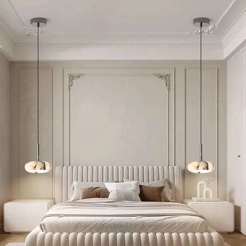 European White Marble Bedside Pendant Light for Bedroom - Decorbites