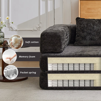 Compression Sofa,Convertible Floor Sofa Bed With Fixed-Shape Frame,Single Seater Boneless Modular Sectional Sofa,No Assembly Required,Chenille Fabric,for Living Room Bedroom,Black