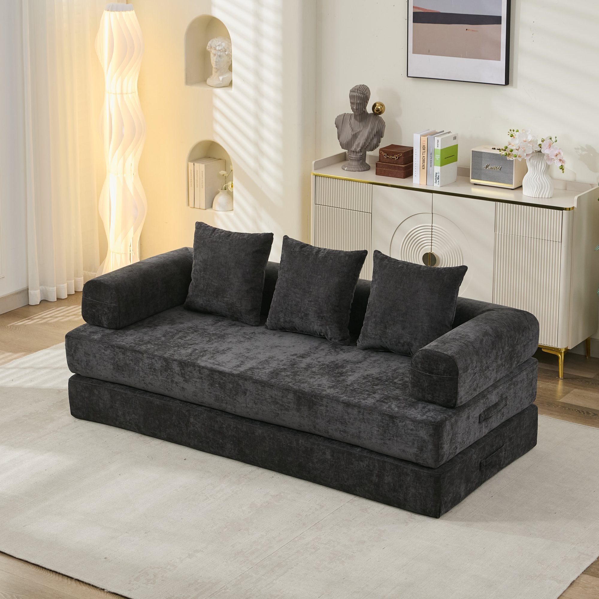 Black Chenille Floor Sofa