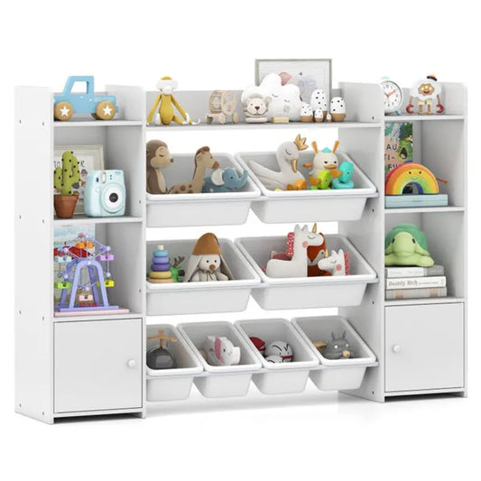 White Multi-Functional Kids Storage Shelf - Toy Organizer+Bookcase, 56"x12"x39", Anti-Toppling, 265lbs Capacity