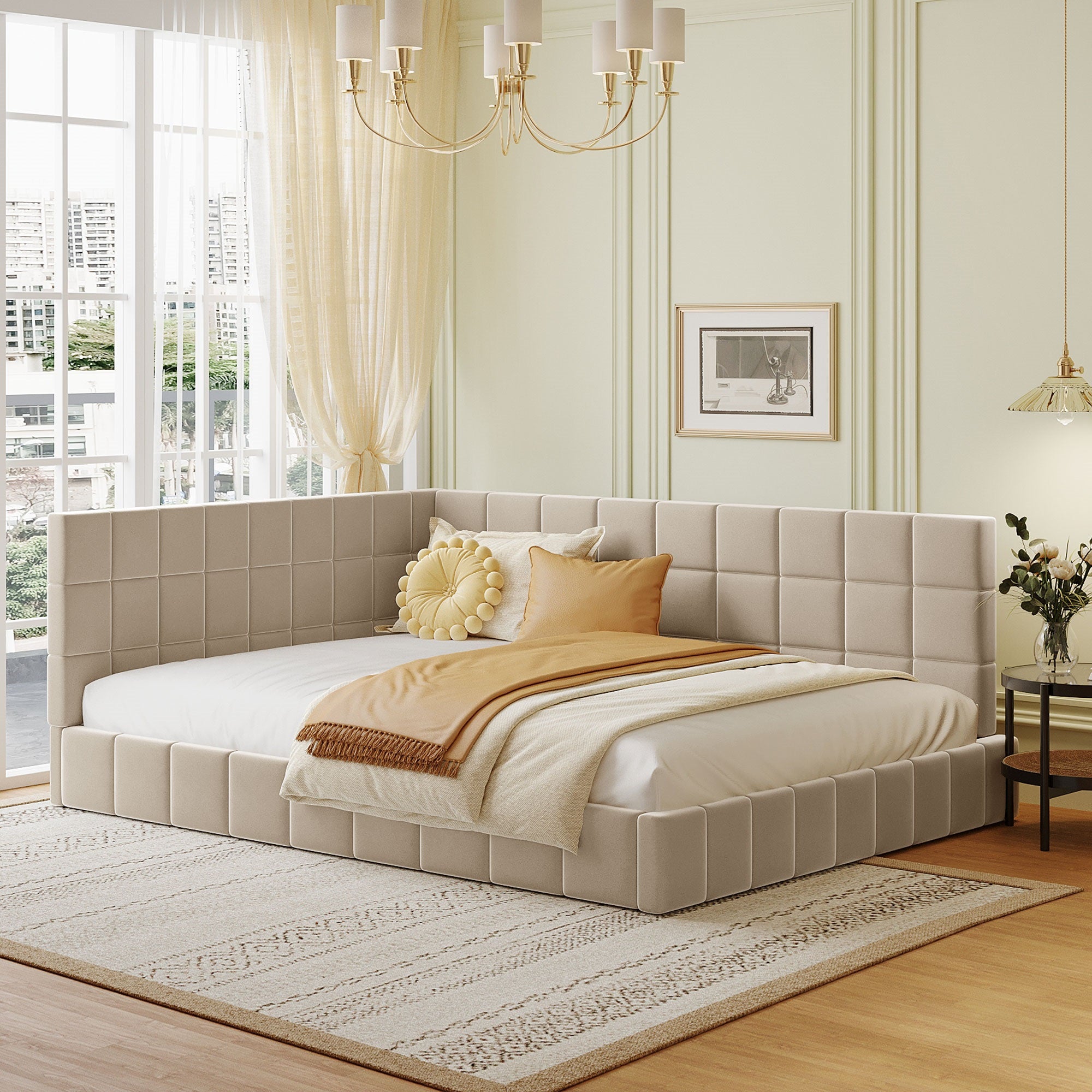 Beige Velvet Sofa Bed