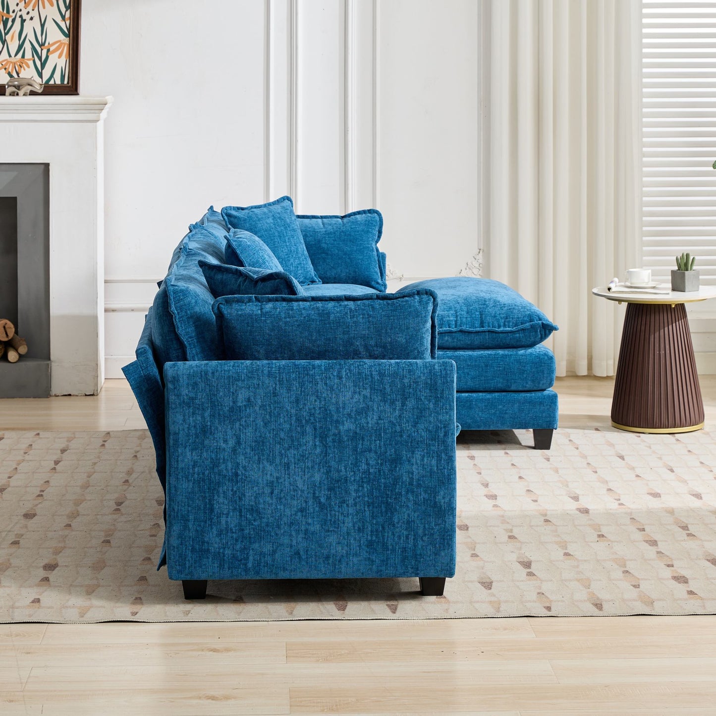 Cloud Sofa Two Seats The Cushion On The Armrest Not Included, Modern Sectional Couch, For Apartment, Comfy Double Layer Upholstered Seat Cushion, Breathable Chenille Fabric, Blue