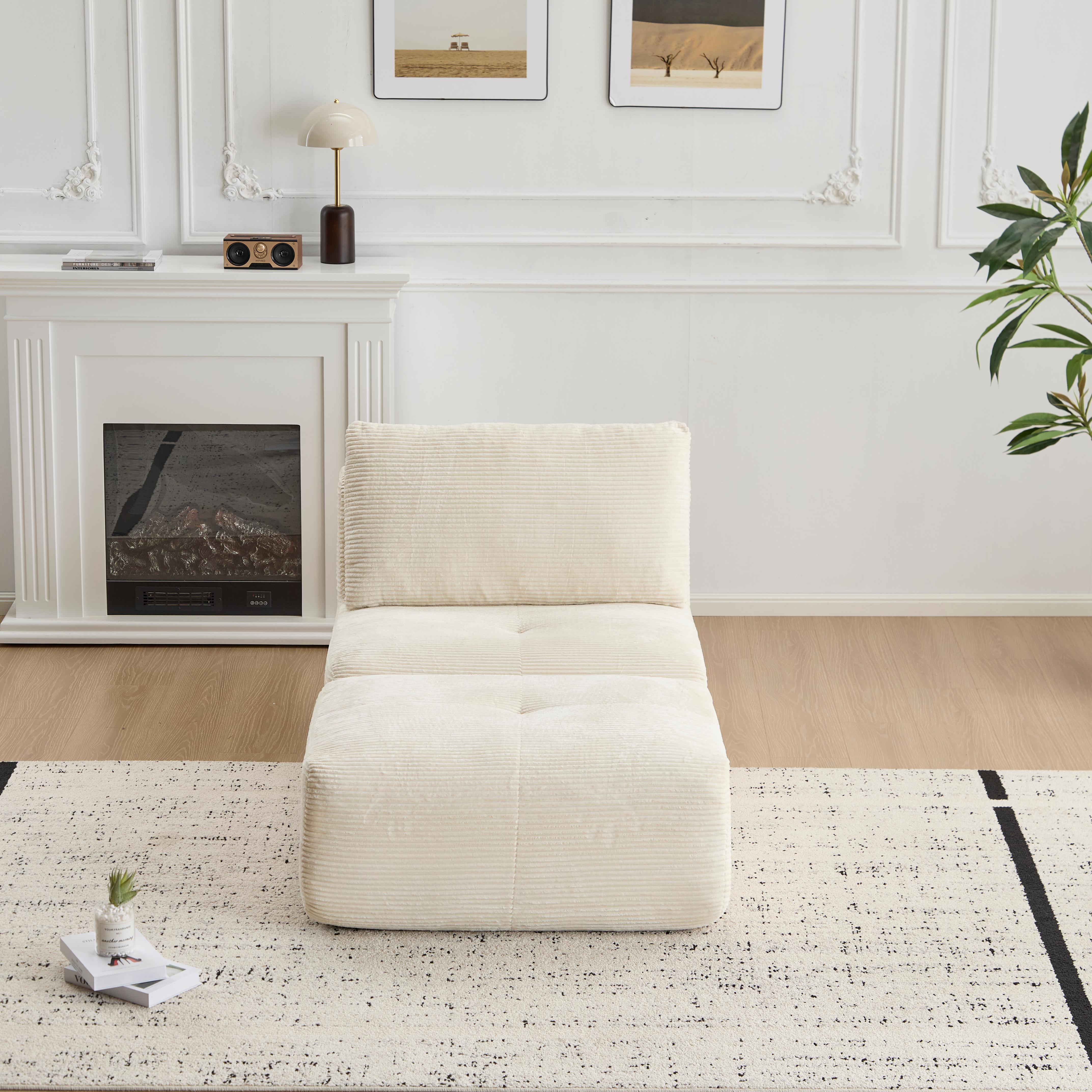 Beige Corduroy Chaise Sofa