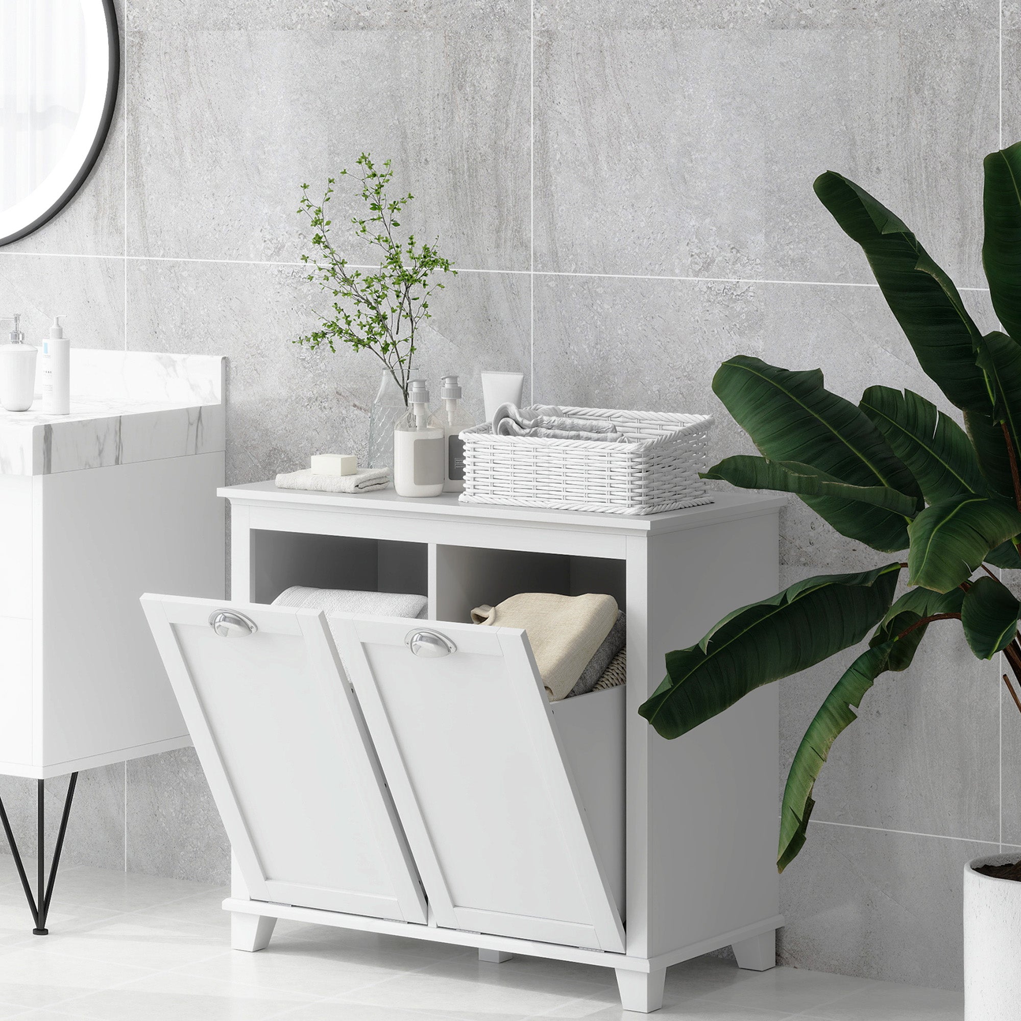 White Tilt-Out Laundry Cabinet