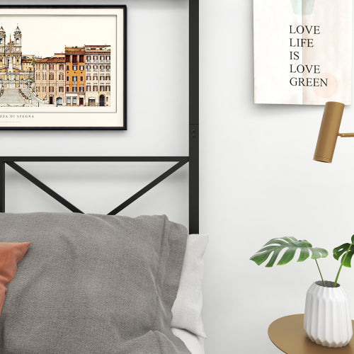 Metal Canopy Bed Frame, Platform Bed Frame Queen With X Shaped Frame Queen Black