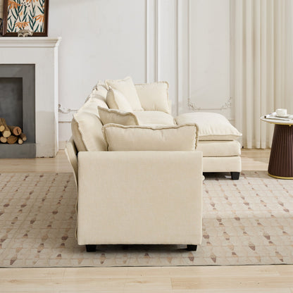 Cloud Sofa Two Seats The Cushion On The Armrest Not Included, Modern Sectional Couch, For Apartment, Comfy Double Layer Upholstered Seat Cushion, Breathable Chenille Fabric, Beige,SW504ABG