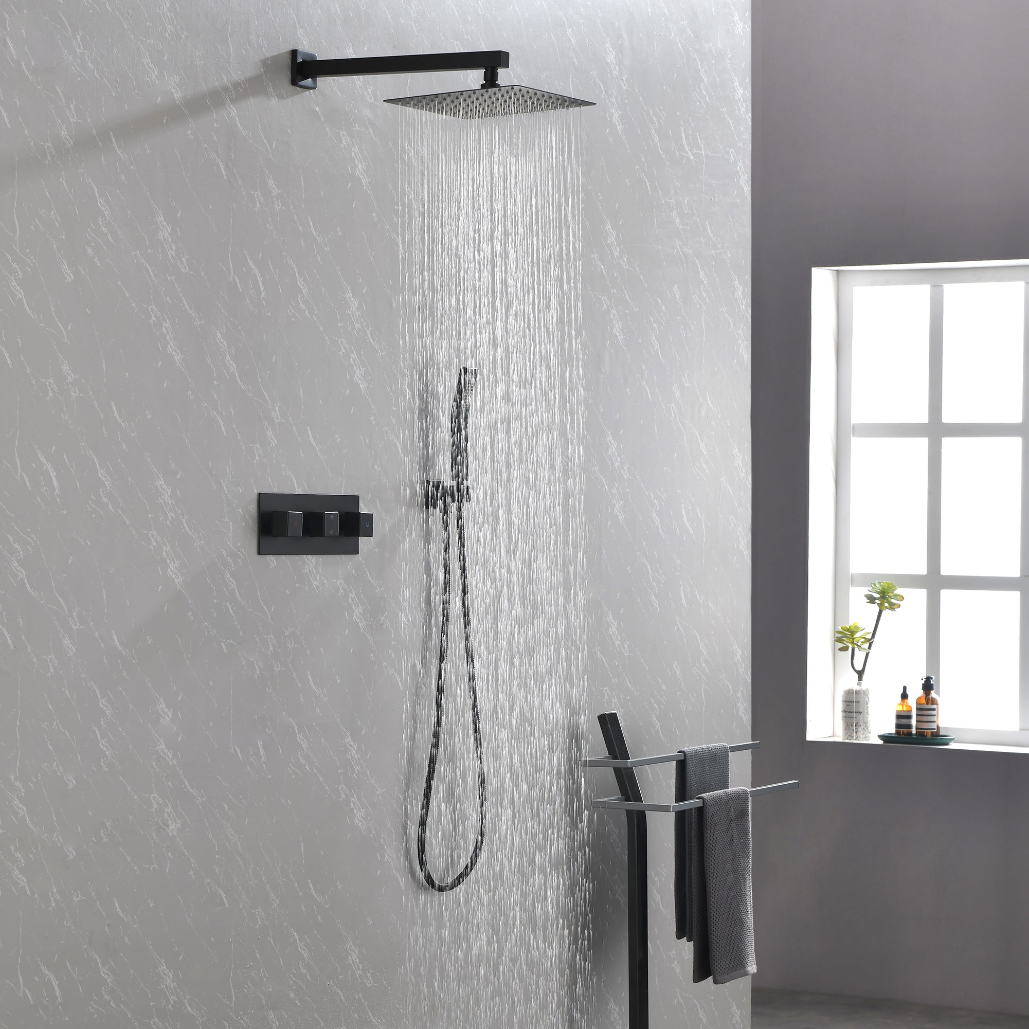 Matte Black Shower Faucet 10-Inch Handheld Spray