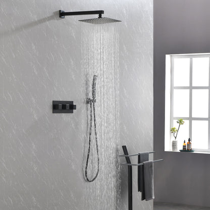 Brass Matte Black Shower Faucet With Shower System,10 Inch Shower Head And Handheld Spray Bathroom Combination