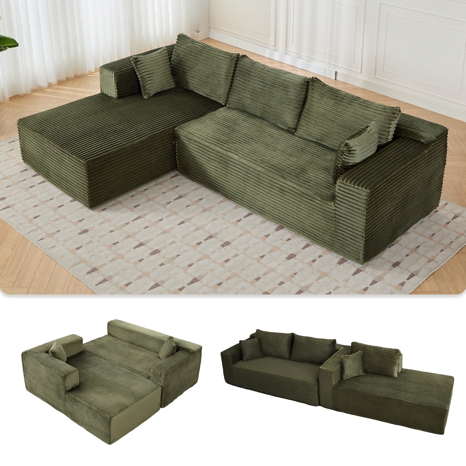 Corduroy Convertible Sectional Sofa