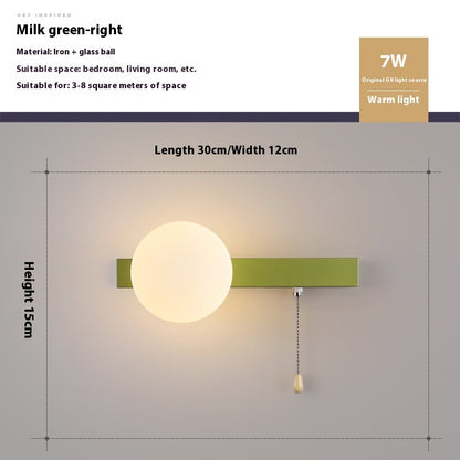 Bedroom Pull Switch Bedside Wall Lamp Children's Room Warm Wall Lamp