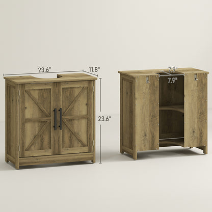 Farmhouse Pedestal Sink Storage Cabinet, Bathroom Sink Cabinet with 2 Barn Doors and Adjustable Shelf, Light Gray
