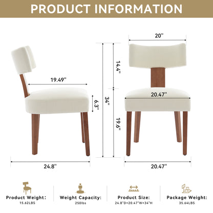 064-Set Of 2 Linen Fabric Modern Armless Dining Chairs With Curved Backrest And Solid Wooden Legs For Dining Room Living Room ,Beige