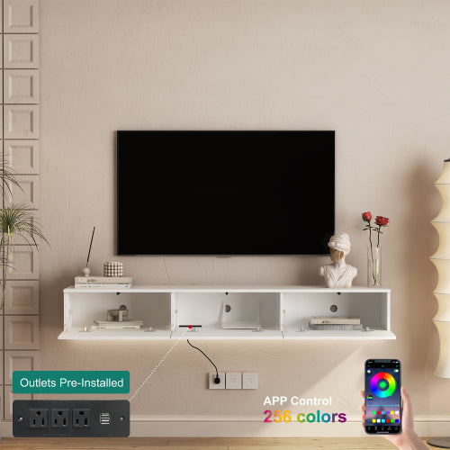 White LED Wall TV Stand