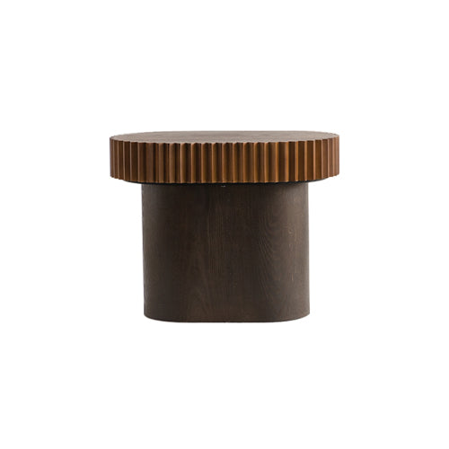 Handcraft Round Nesting Coffee Table Set Of 2, - Chic Wave Stripe Edge, Modern Stylish Wooden Circle Fluted Center Table For Living Room