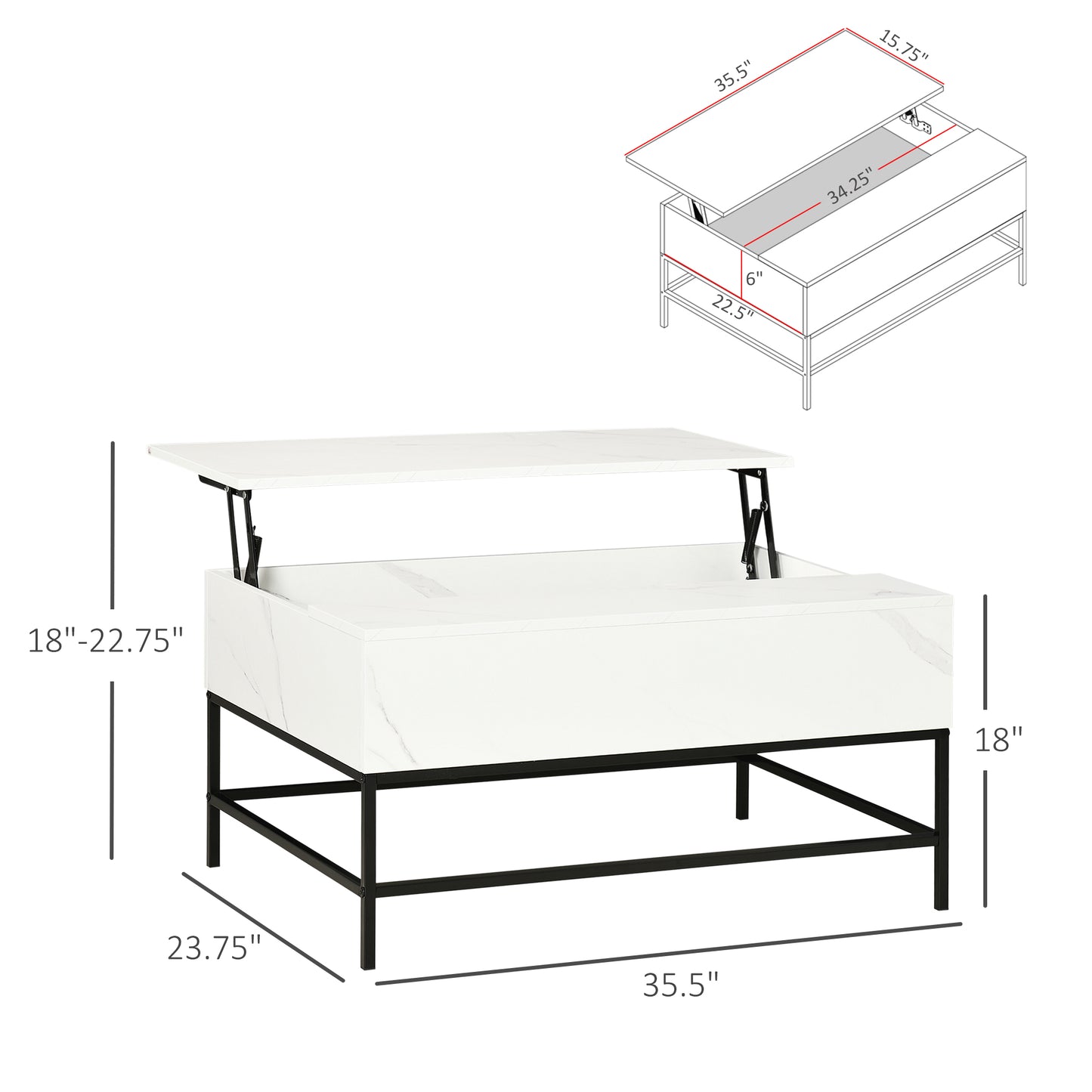 Modern Lift Top Coffee Table with Hidden Storage Compartment and Legs