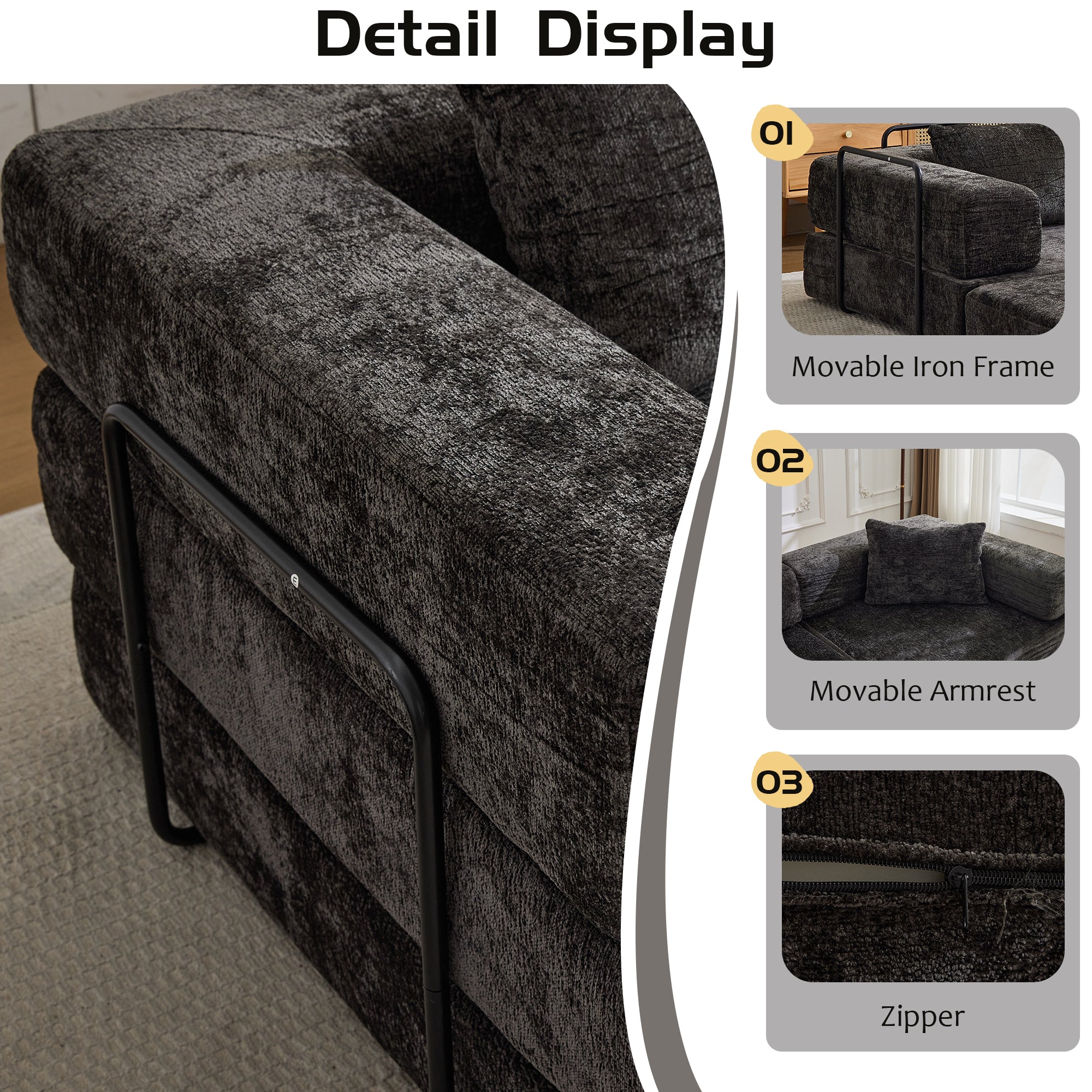 Black Chenille Sofa Bed
