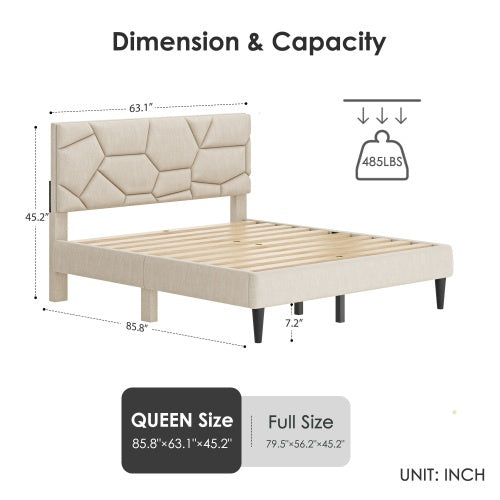 Beige Linen Storage Bed Rubber Wood Frame