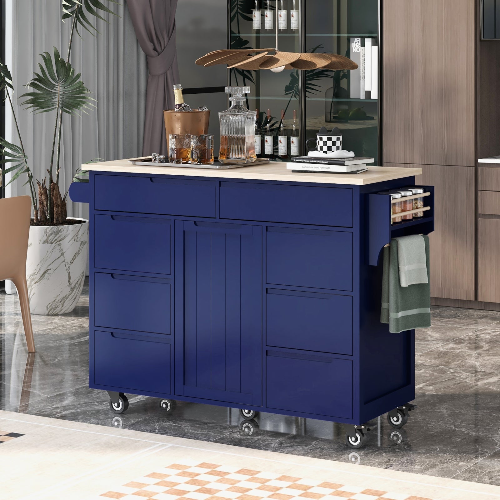 Blue Wood Kitchen Cart