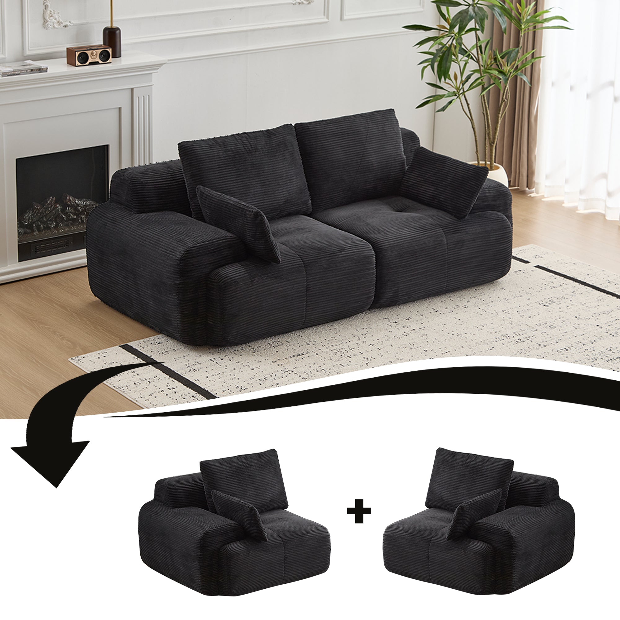 Black Corduroy Loveseat Sofa