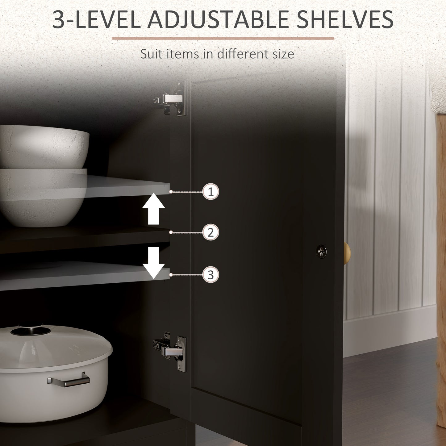 Kitchen Storage Sideboard, Farmhouse Buffet Cabinet With Barn Style Doors, Drawers, Adjustable Shelves, Black