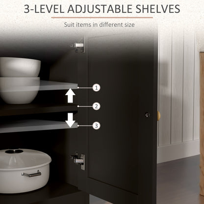 Kitchen Storage Sideboard, Farmhouse Buffet Cabinet With Barn Style Doors, Drawers, Adjustable Shelves, Black